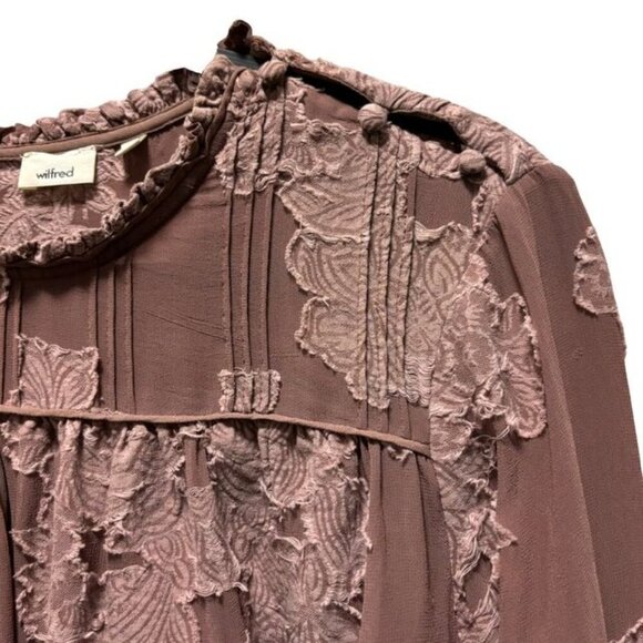 Wilfred Aritzia Lourdes Floral Embroidered Long Sleeve  Mauve Blouse Size M - Picture 4 of 10